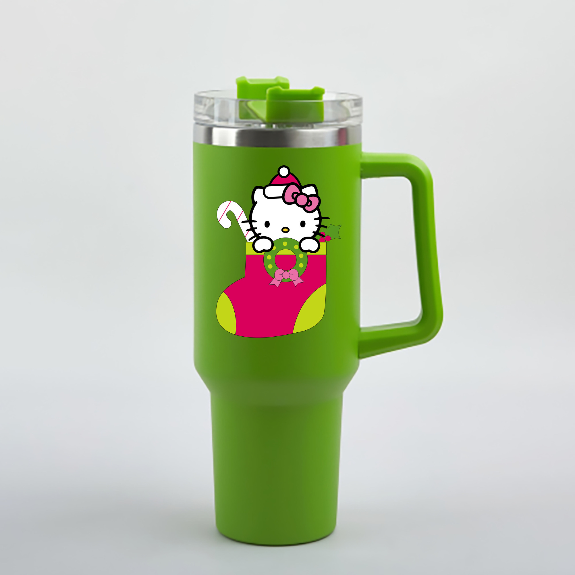 （画像用） Hello Kitty ハローキティ 1200mL車用タンブラー - クリスタルステッカー（プラスチックストロー付き）